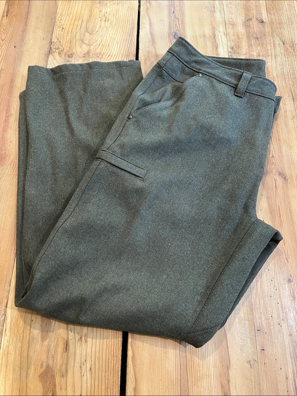 IBEX 36 Men's Olive Green Wool Flannel Trousers 100% Wool